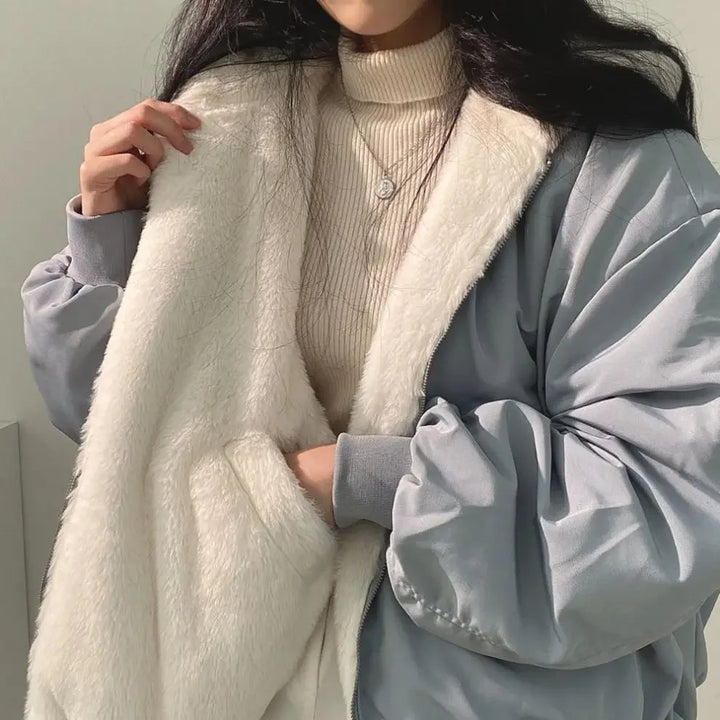 Sylvana | Oversized dames winterjas met capuchon en ritssluiting-Zomer Jassen-Calora-Blauw-S-Calora