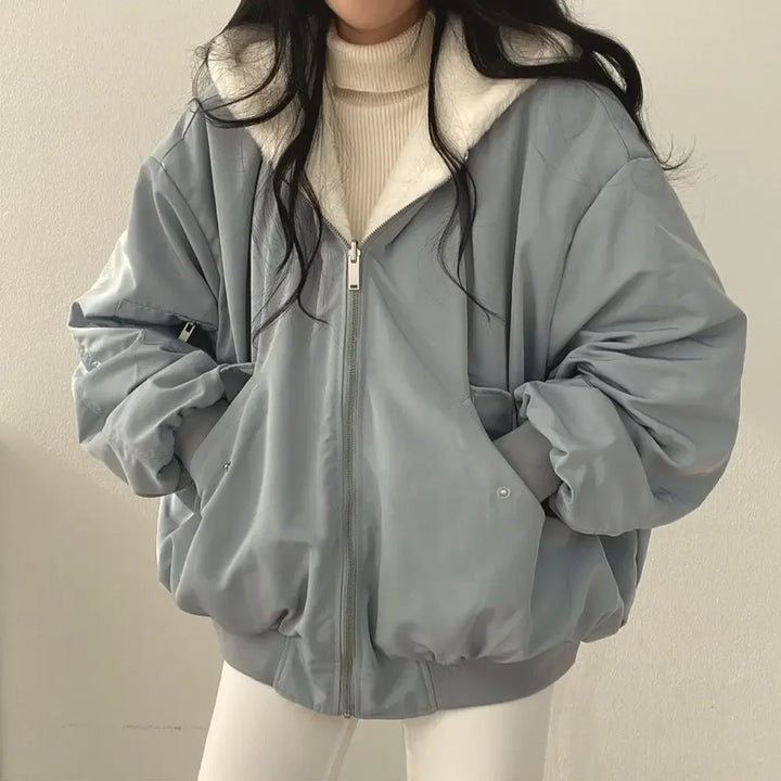 Sylvana | Oversized dames winterjas met capuchon en ritssluiting-Zomer Jassen-Calora-Blauw-S-Calora