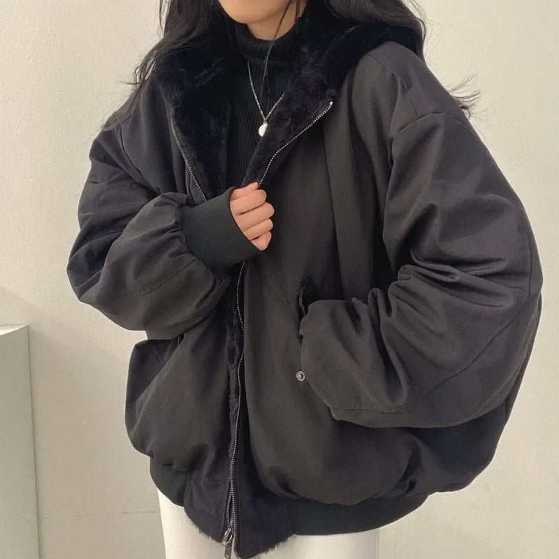 Sylvana | Oversized dames winterjas met capuchon en ritssluiting-Zomer Jassen-Calora-zwart-S-Calora
