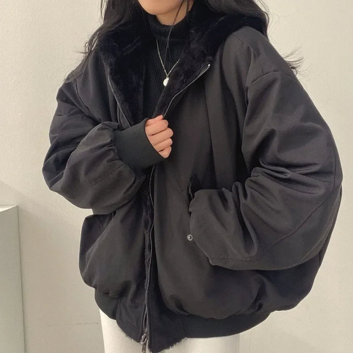 Sylvana | Oversized dames winterjas met capuchon en ritssluiting-Zomer Jassen-Calora-zwart-S-Calora