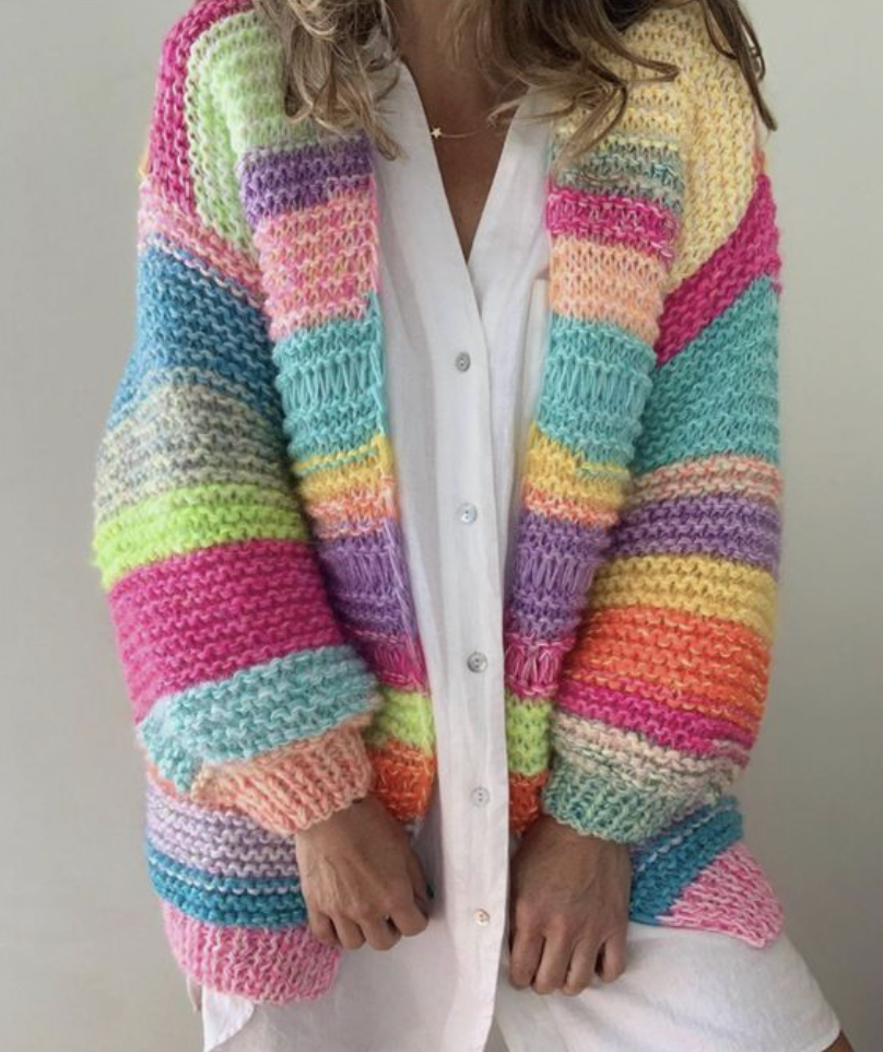 Tanith | Warm en Stijlvol gebreid vest in regenboog-Blazers & Vesten-Calora-M-Calora
