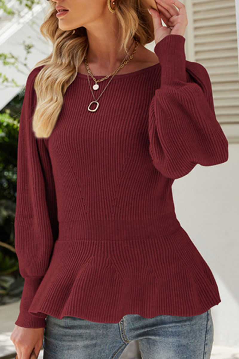 Tascara | Casual elegante patchwork o-hals top trui-Shirts & Topjes-Calora-Bourgondië-S-Calora