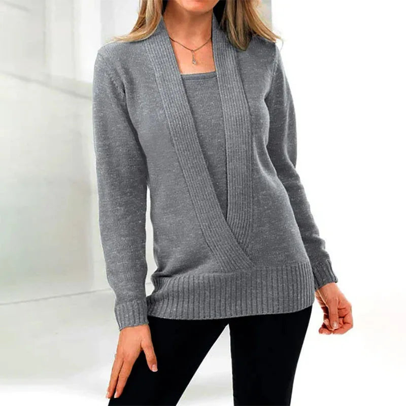 Tascara | V-hals trui voor dames-Blazers & Vesten-Calora-Grijs-S-Calora