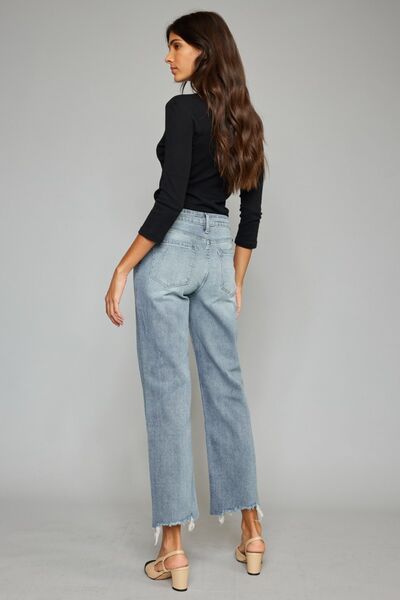 Taylin | Hoge taille cropped Spijkerbroek met ruwe zoom-Wijde Broeken-Calora-S-Calora