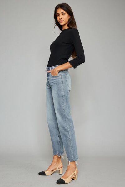 Taylin | Hoge taille cropped Spijkerbroek met ruwe zoom-Wijde Broeken-Calora-S-Calora