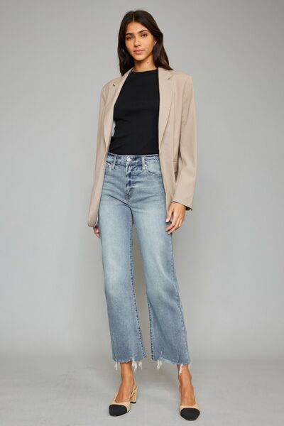 Taylin | Hoge taille cropped Spijkerbroek met ruwe zoom-Wijde Broeken-Calora-S-Calora