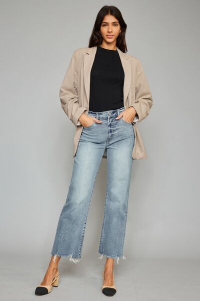 Taylin | Hoge taille cropped Spijkerbroek met ruwe zoom-Wijde Broeken-Calora-S-Calora