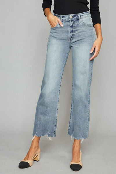 Taylin | Hoge taille cropped Spijkerbroek met ruwe zoom-Wijde Broeken-Calora-S-Calora