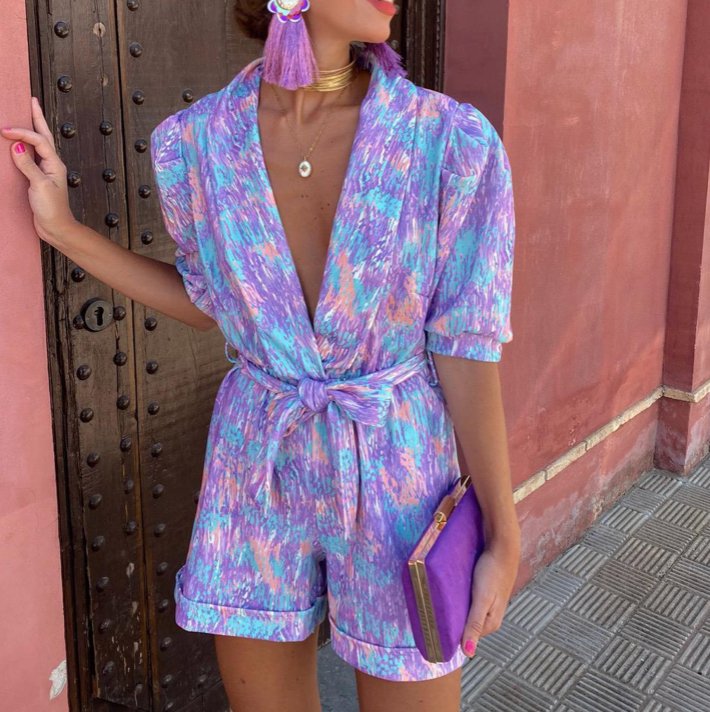 Tessa | Kleurrijke Jumpsuit met riem-Jumpsuits-Calora-Paars-S-Calora