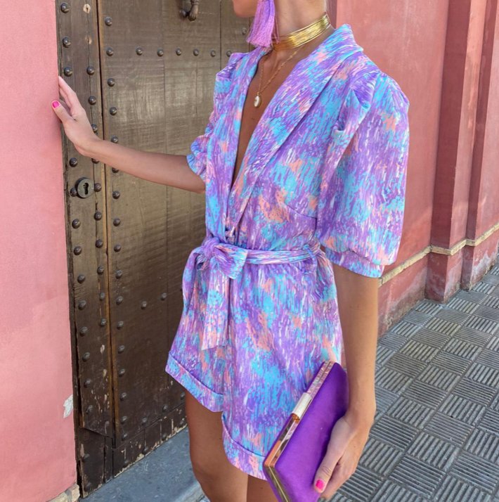 Tessa | Kleurrijke Jumpsuit met riem-Jumpsuits-Calora-Paars-S-Calora