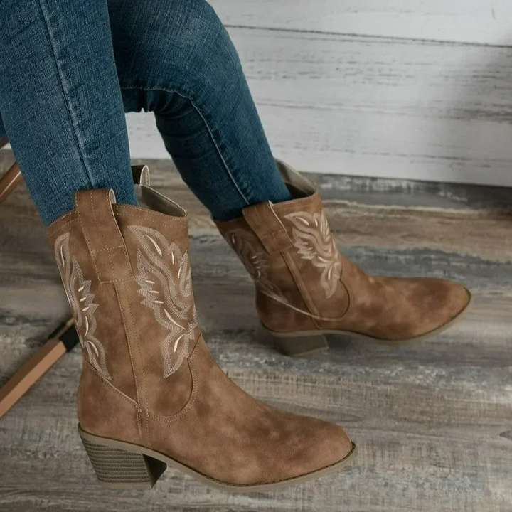 Texas | Enkelhoge Cowboy Laarzen Dames-Laarzen-Calora-Beige-35-Calora