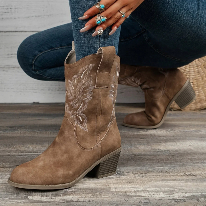 Texas | Enkelhoge Cowboy Laarzen Dames-Laarzen-Calora-Beige-35-Calora