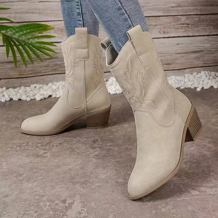 Texas | Enkelhoge Cowboy Laarzen Dames-Laarzen-Calora-Beige-35-Calora