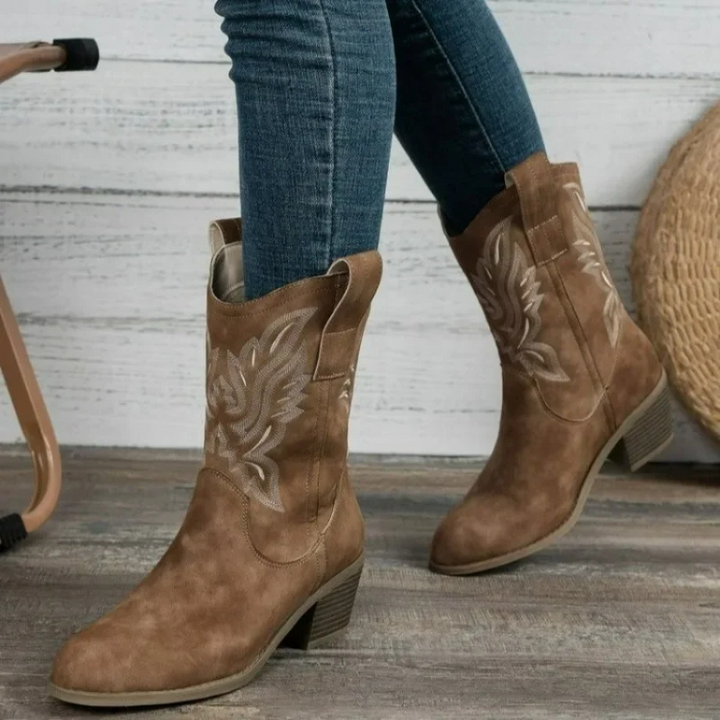 Texas | Enkelhoge Cowboy Laarzen Dames-Laarzen-Calora-Bruin-35-Calora