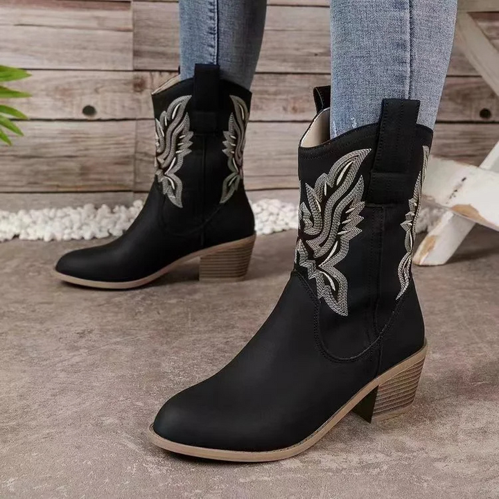 Texas | Enkelhoge Cowboy Laarzen Dames-Laarzen-Calora-Zwart-35-Calora