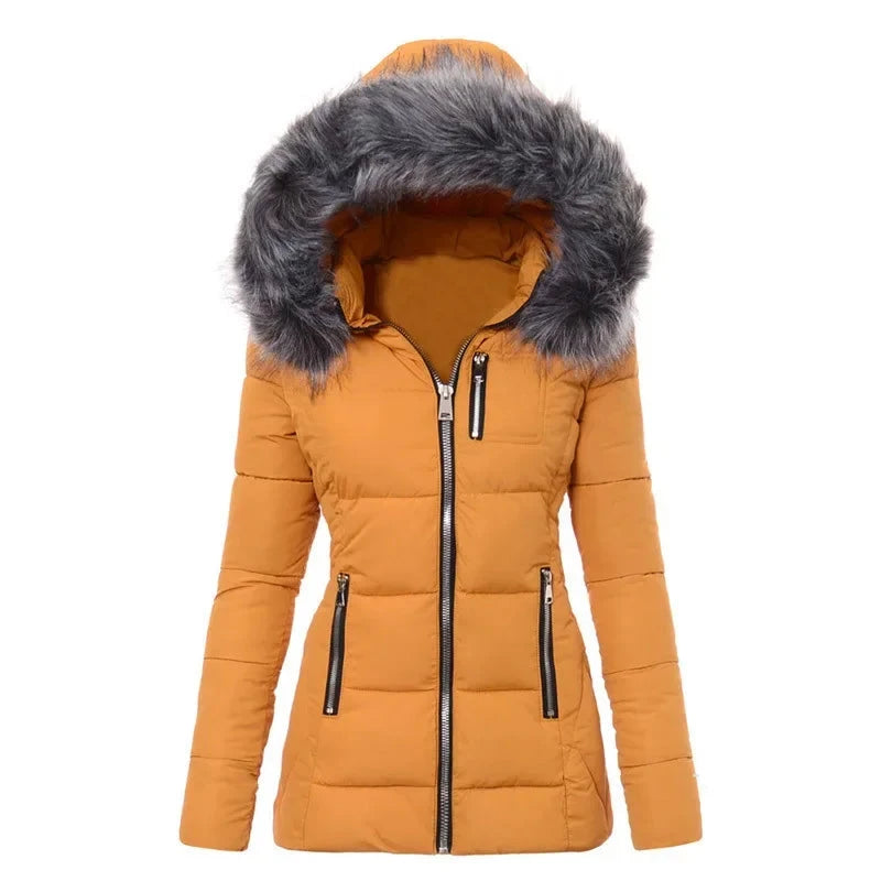Therese | Casual damesjas met bontkraag – herfst- en winter-Zomer Jassen-Calora-Geel-S-Calora
