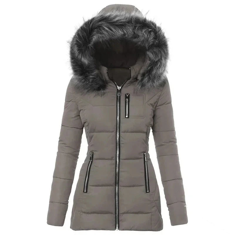 Therese | Casual damesjas met bontkraag – herfst- en winter-Zomer Jassen-Calora-Grijs-S-Calora