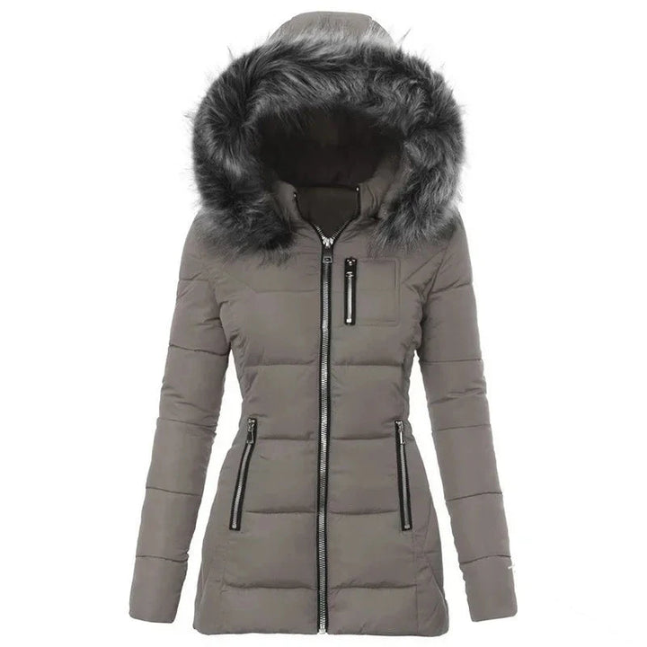 Therese | Casual damesjas met bontkraag – herfst- en winter-Zomer Jassen-Calora-Grijs-S-Calora