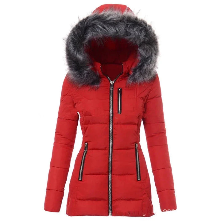 Therese | Casual damesjas met bontkraag – herfst- en winter-Zomer Jassen-Calora-Rood-S-Calora
