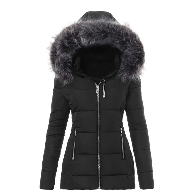 Therese | Casual damesjas met bontkraag – herfst- en winter-Zomer Jassen-Calora-Zwart-S-Calora