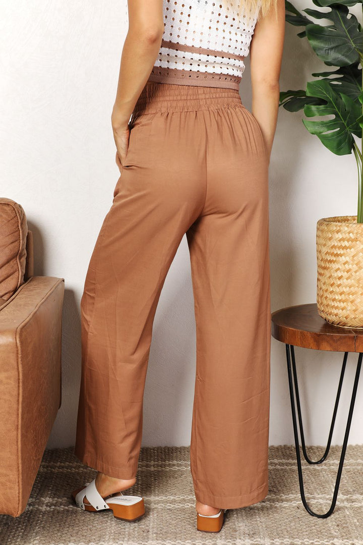 Trekkoord taille wijde pijpen broek-Wijde Broeken-Calora-Kameel-S-Calora