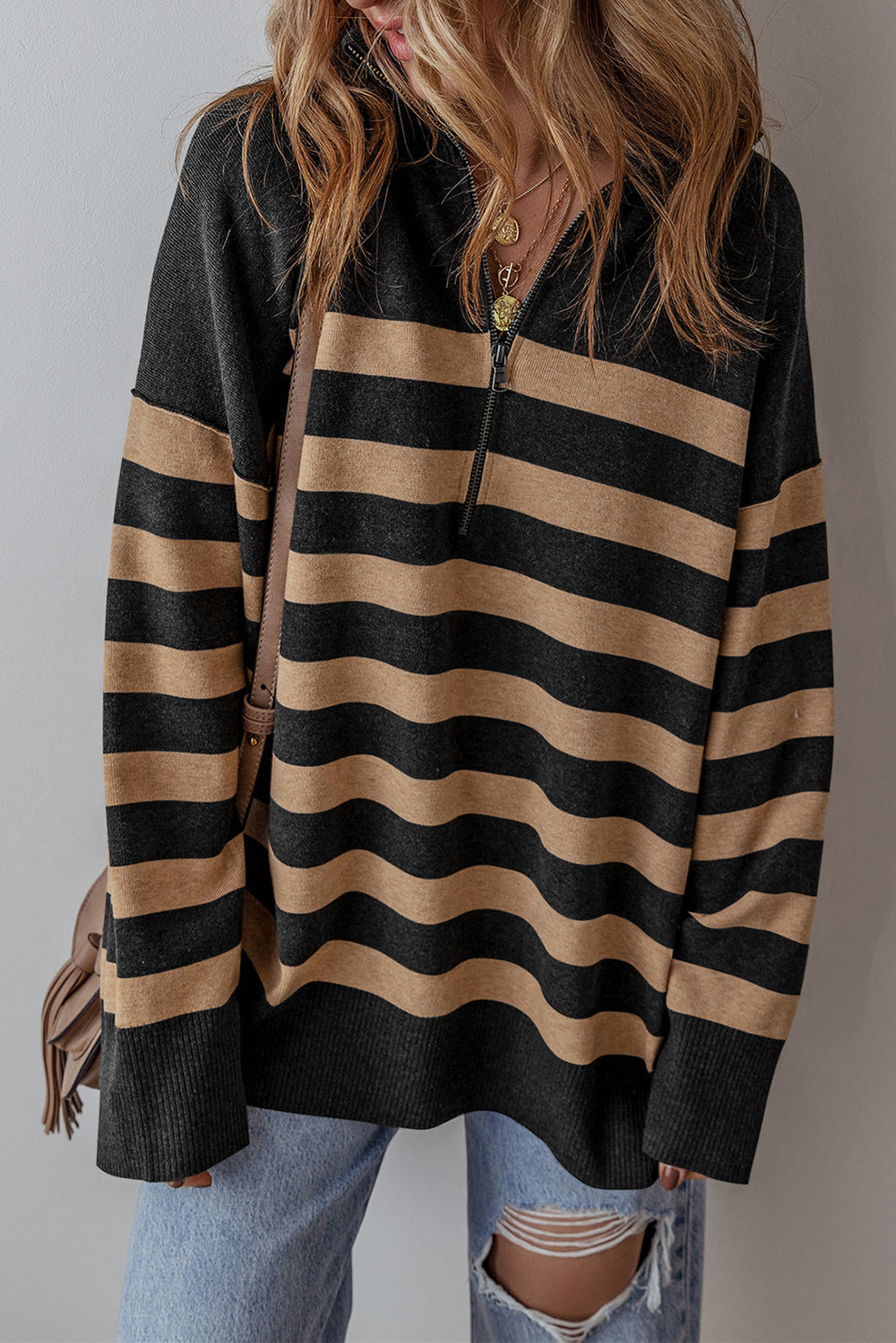 CALORA_ Trendy Casual Pullover Sweater met Lange Mouwen en Streeppatroon voor Dames