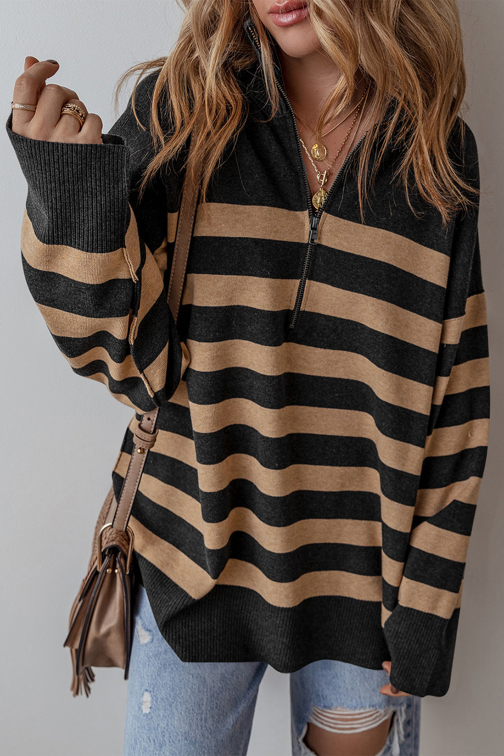 CALORA_ Trendy Casual Pullover Sweater met Lange Mouwen en Streeppatroon voor Dames