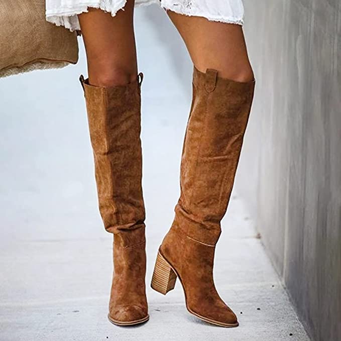 CALORA_ Trendy Grijze Blokhakken Laarzen met Urban Western Stijl
