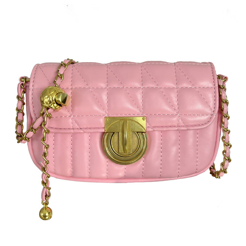 CALORA_ Trendy Kleine Vierkante Damestas met Ruitslotketting en Eenvoudige Textuur