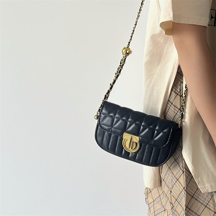 CALORA_ Trendy Kleine Vierkante Damestas met Ruitslotketting en Eenvoudige Textuur