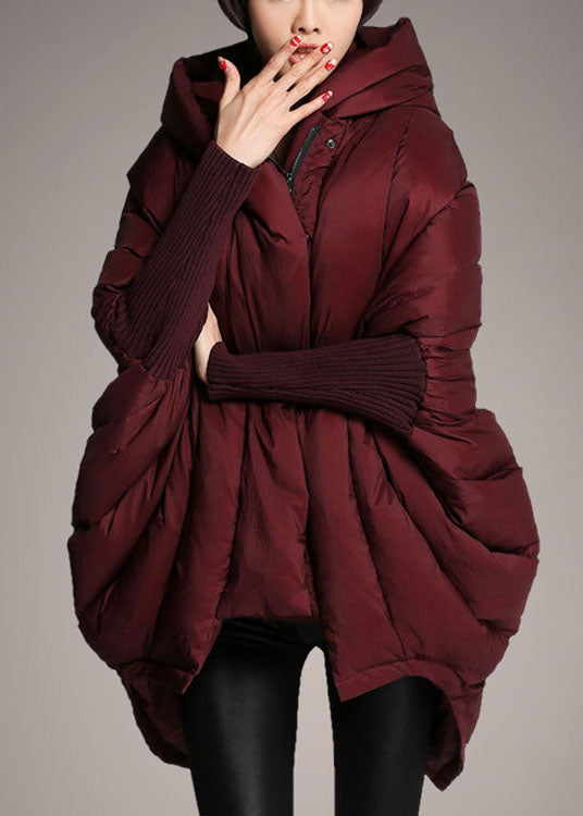 Trendy Mulberry Donsjas met Capuchon en Mantelmouwen-Zomer Jassen-Calora-Rood-S-Calora