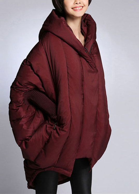 Trendy Mulberry Donsjas met Capuchon en Mantelmouwen-Zomer Jassen-Calora-Rood-S-Calora