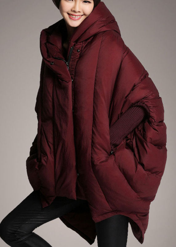 Trendy Mulberry Donsjas met Capuchon en Mantelmouwen-Zomer Jassen-Calora-Rood-S-Calora