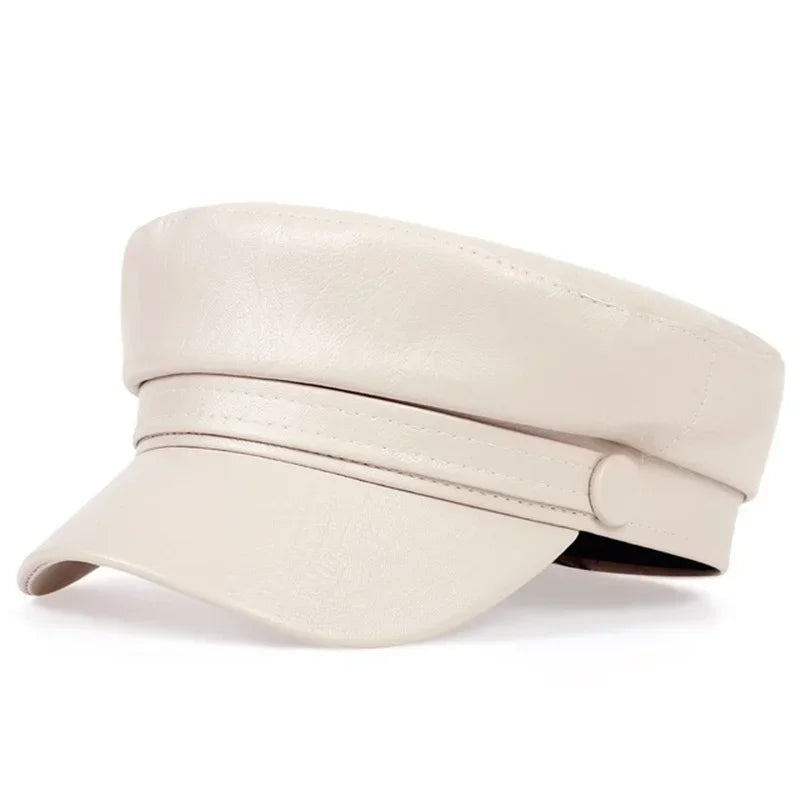 Trendy PU Lederen Beret Hoed | Casual en Stijlvol-Petten-Calora-Beige-Calora