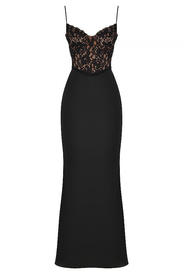 Triana | Zwarte korset maxi jurk-Feest Jurken-Calora-XS-Calora