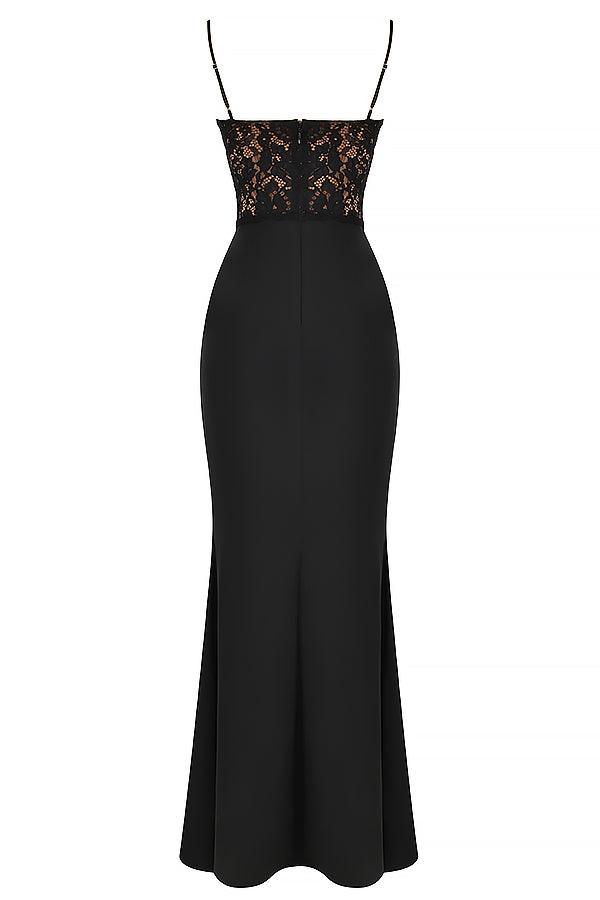 Triana | Zwarte korset maxi jurk-Feest Jurken-Calora-XS-Calora