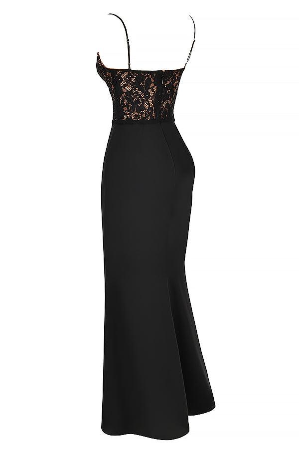 Triana | Zwarte korset maxi jurk-Feest Jurken-Calora-XS-Calora