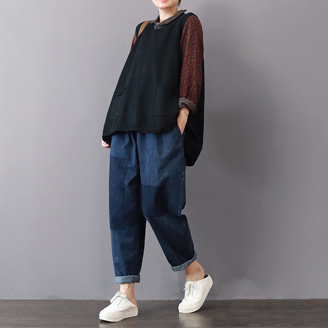 Trui plus maat grote zakken truien mouwloos shirt-Blouses-Calora-Calora