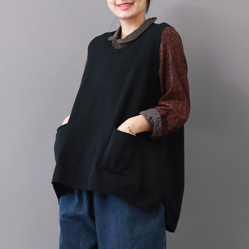 Trui plus maat grote zakken truien mouwloos shirt-Blouses-Calora-Calora