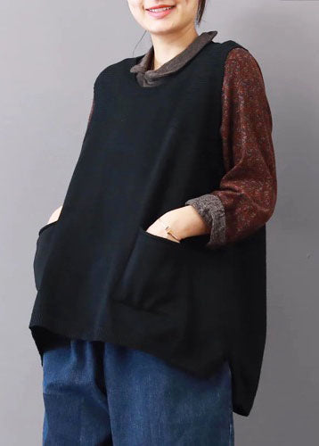 Trui plus maat grote zakken truien mouwloos shirt-Blouses-Calora-Calora
