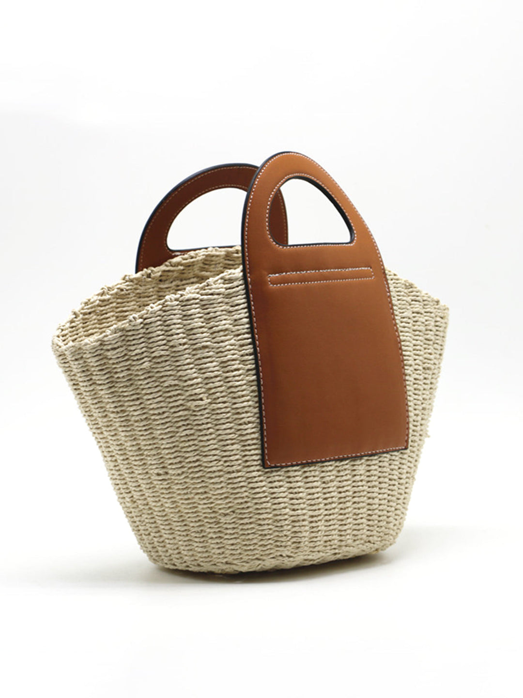 Twee-kleurige Beige Stro Handtas-Handtassen-Calora-Khaki-Calora