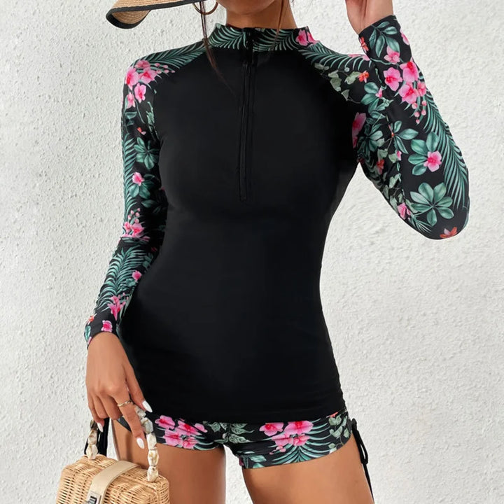 CALORA_ Tweedelige Badpak Set met Lange Mouwen voor Dames en Strandgebruik