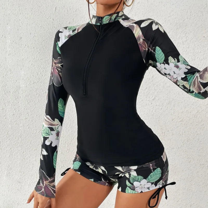 CALORA_ Tweedelige Badpak Set met Lange Mouwen voor Dames en Strandgebruik