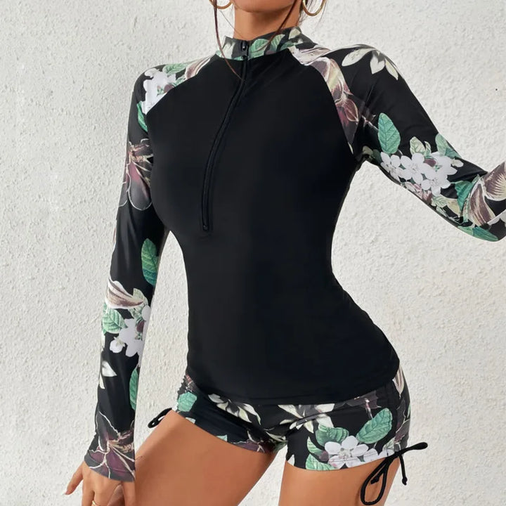 CALORA_ Tweedelige Badpak Set met Lange Mouwen voor Dames en Strandgebruik
