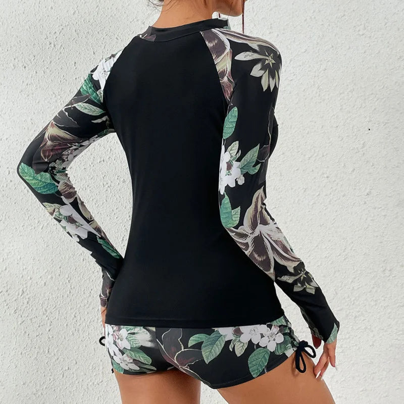 CALORA_ Tweedelige Badpak Set met Lange Mouwen voor Dames en Strandgebruik