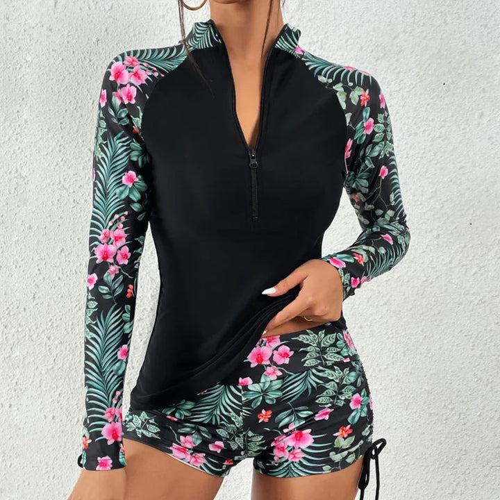 CALORA_ Tweedelige Badpak Set met Lange Mouwen voor Dames en Strandgebruik