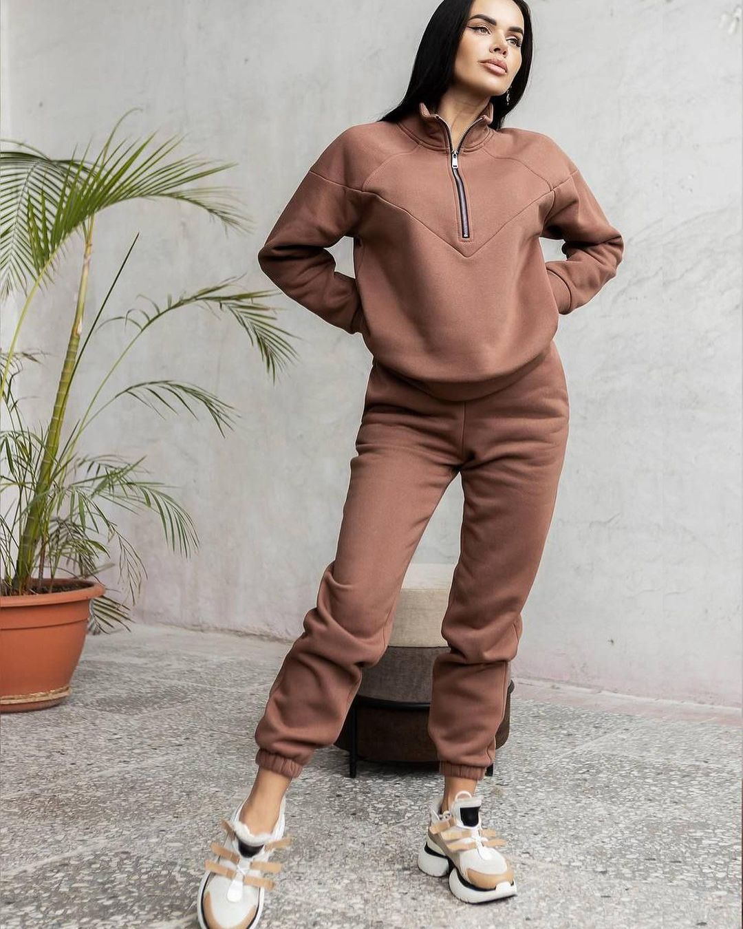CALORA_ Tweedelige Casual Set met Lange Mouwen en Fleece