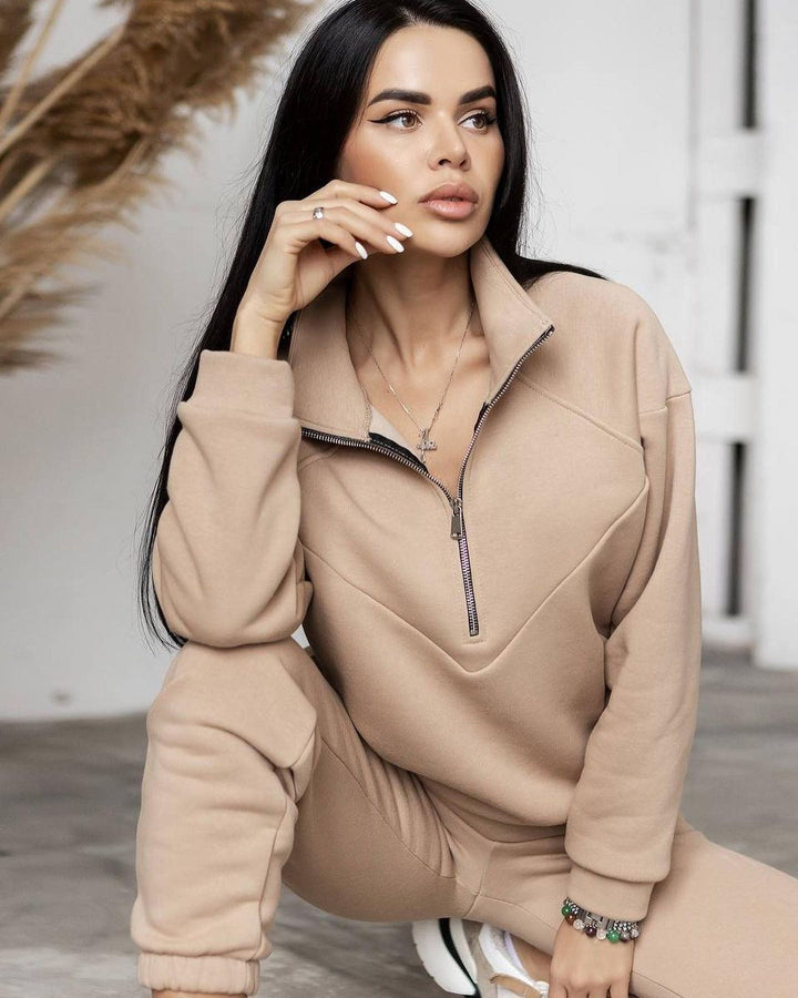 CALORA_ Tweedelige Casual Set met Lange Mouwen en Fleece