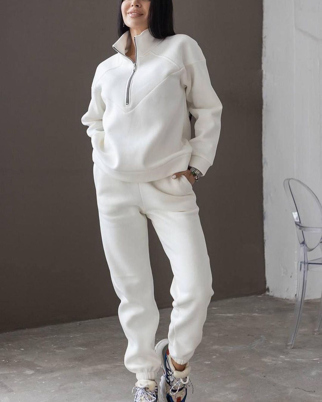 CALORA_ Tweedelige Casual Set met Lange Mouwen en Fleece
