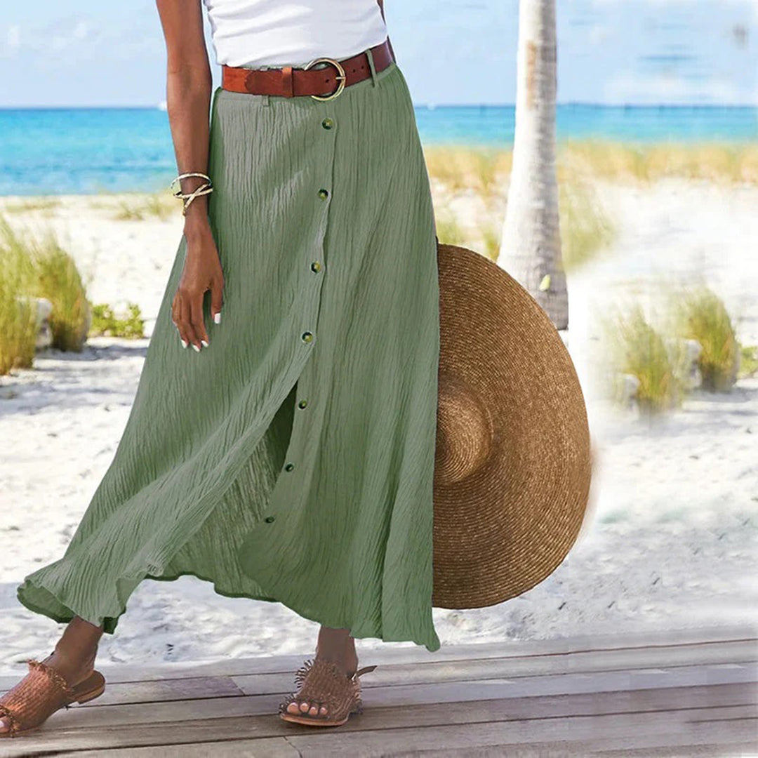 Ula - Maxi Rok met knoopsluiting-Rokken-Calora-Lichtgroen-S-Calora